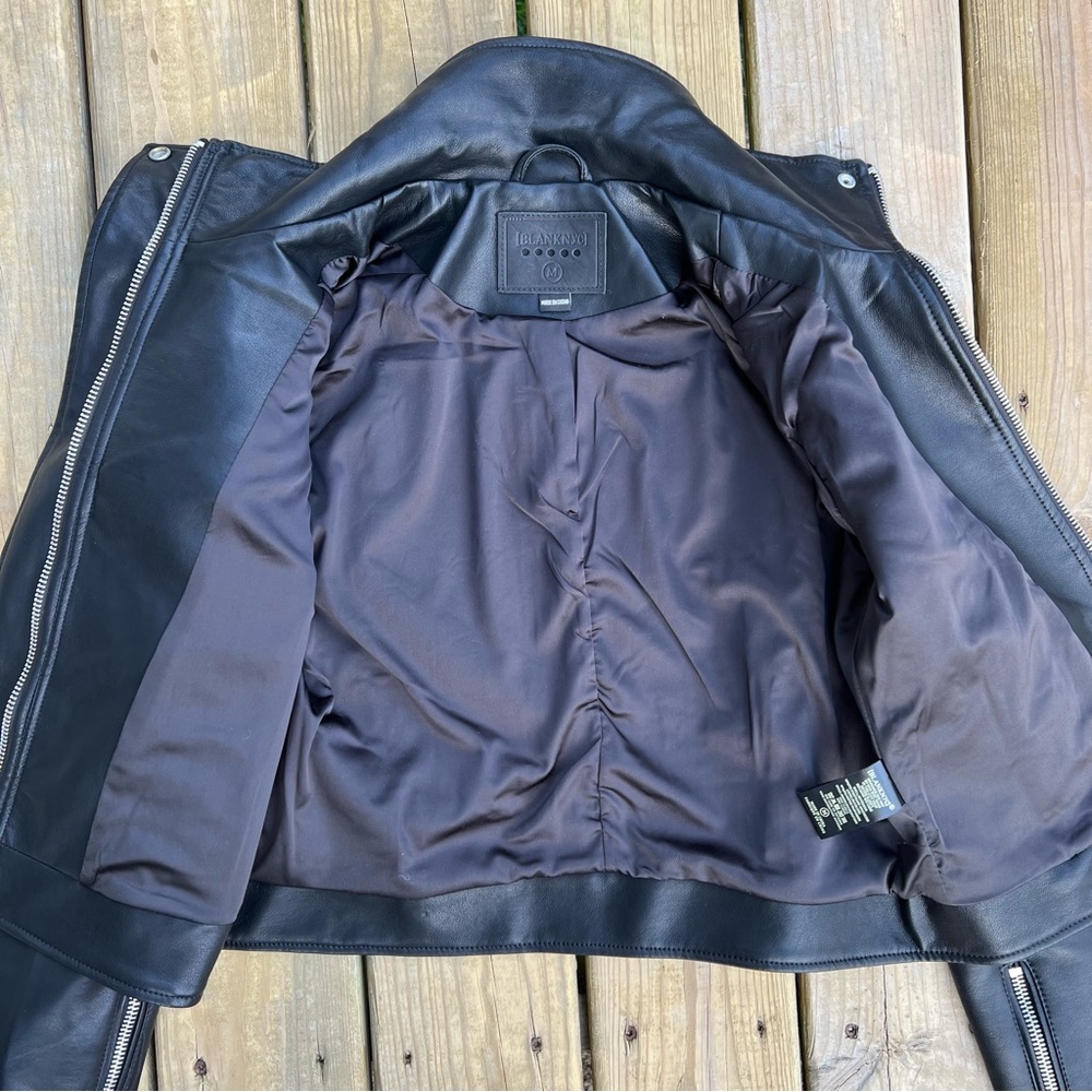 Blank NYC Faux Black Leather Full Zip Moto Jacket NWOT Sz M Lined Mob Wife - Picture 5 of 16